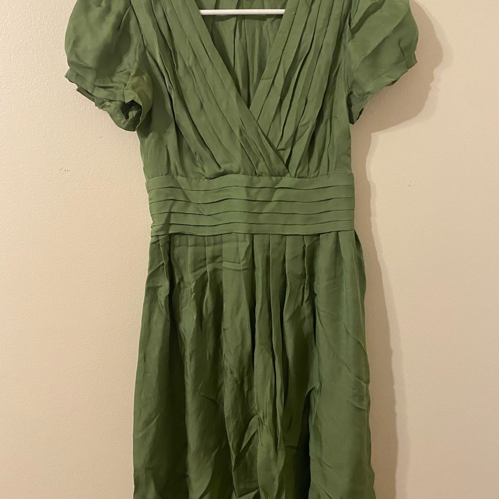 Banana Republic Green Puff Sleeve Midi Sundress‎ 100% Silk